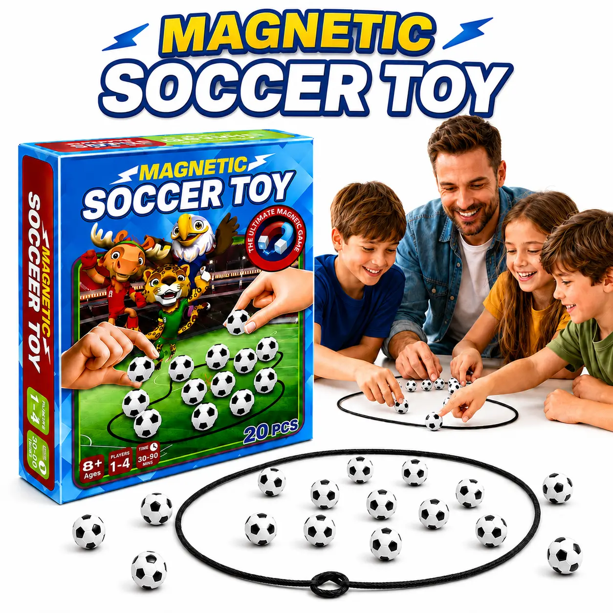 Magnetic Soccer Chess Game, 20PCS Magnetic Soccer Ball Tabletop Game for Kids Ages 8+, Family Party Game for Teens & Adults, 2–4 Players, Game Night Fun