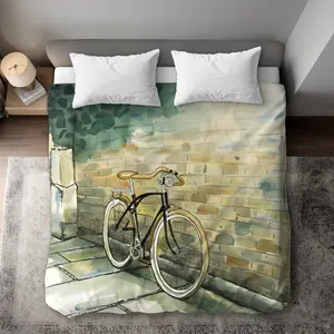 360 Stand King Size Duvet Cover, Vintage Old Urban Bicycle Print, Breathable Microfiber Fabric, Turquoise Home Bedding & Linens Decor Accessory, Trees