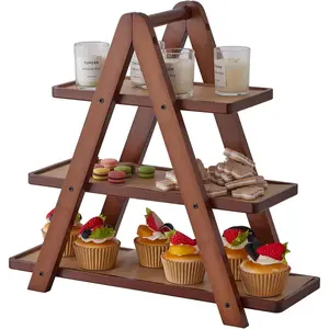 3 Tier Serving Tray, Cupcake Stand,Party Serving Decorative Tray Decor with 3  Serving Platters for Fruit Dessert Presentation (Brown)
