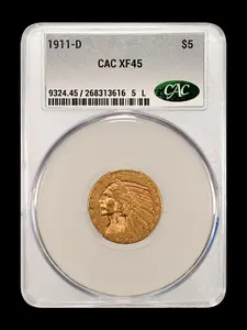 1911-D Indian $5.00 Gold XF 45 CAC