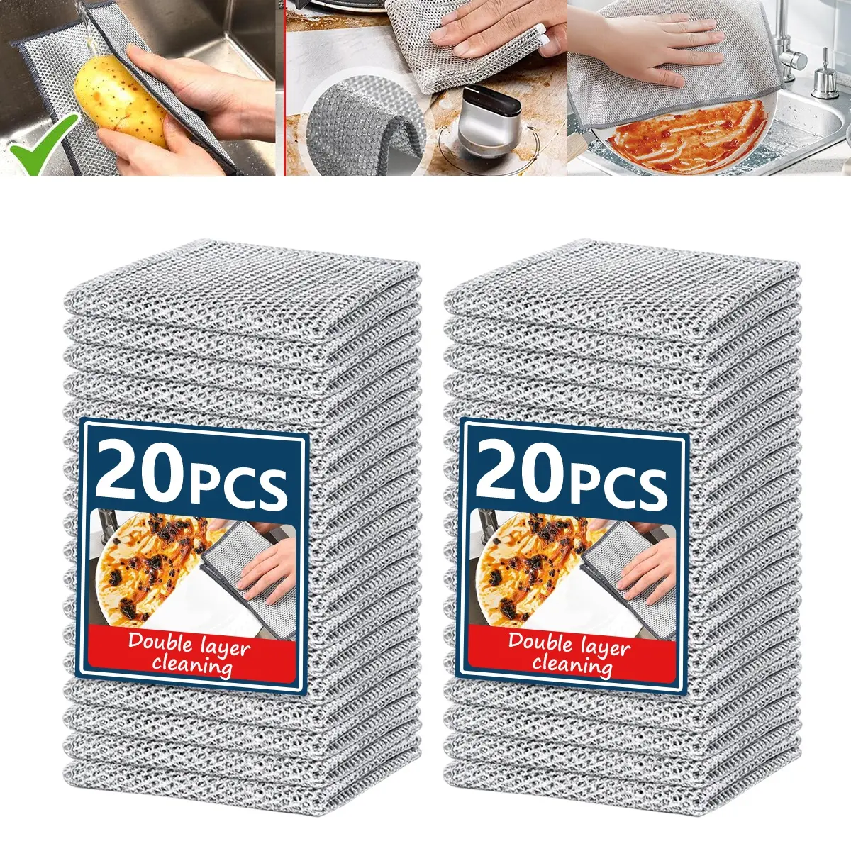 Stainless Steel Reusable Wire Cloth Rags - Lightweight Household Pack, Multi-Purpose Absorbent Mesh Structure Cloths for Kitchen Cleanup, Sink Cookware Wiping