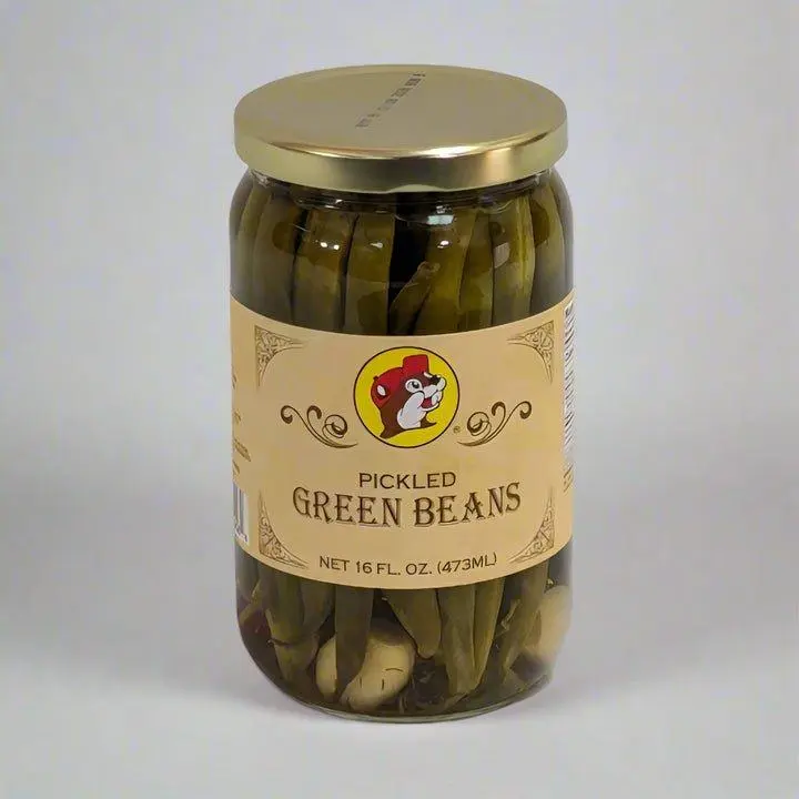 Buc-ee's Pickled Green Beans Snacks - Crunchy, Tangy Flavor, High-Quality, Vinegar-Salted-Spiced Natural Ingredients Preservation, Ideal Accompaniment, 16 fl oz