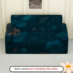1Pc Floral Pattern Dark Blue Stretch Sofa Cover - Soft, Breathable with Elastic Fit, Machine Washable, Christmas Perfect for Living Room & Study Decor, Sofa Covers for Living Room.