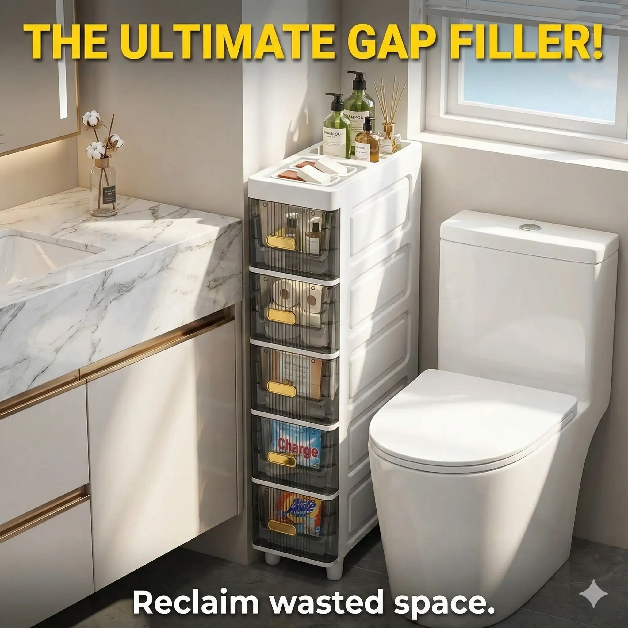 LDQ Slim Storage Drawer Unit - Waterproof Narrow Cabinet for Small Spaces, Multi-Purpose Gap Filler Organizer for Bathroom & Kitchen