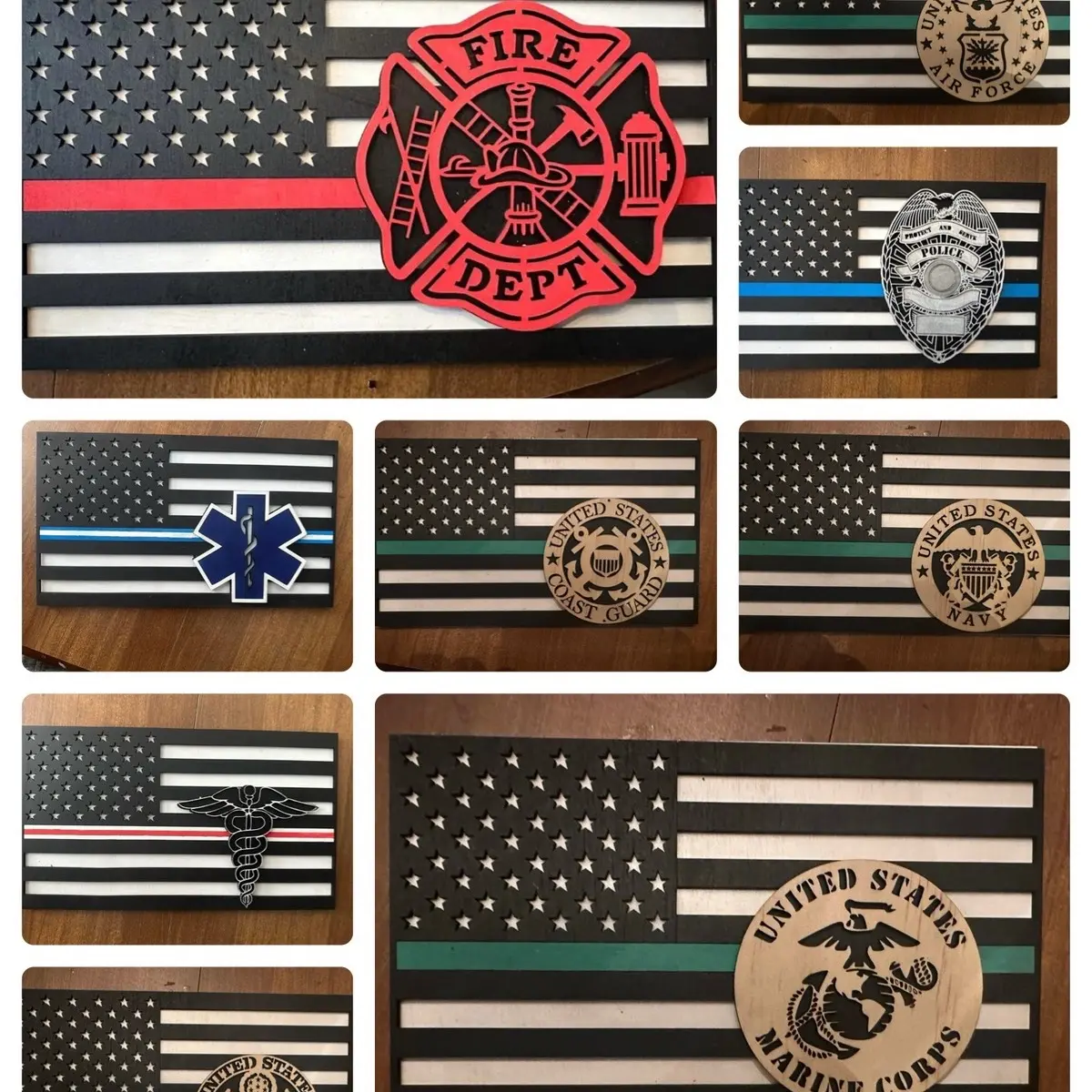 Emergency responder wooden flag or military wooden flag