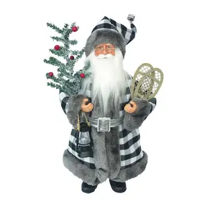 Santa's Workshop 15" Black/White Plaid Santa