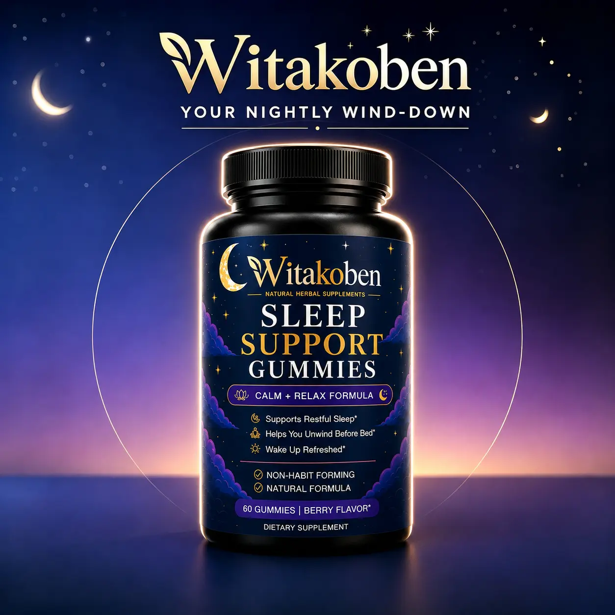 WITAKOBEN Melatonin Gummies for Adults, 2.5 mg Melatonin per Serving, 60 Count, 30-Day Supply, Berry-Flavored Dietary Supplement