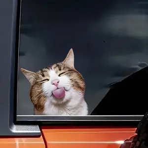 Cute Tongue Cat Sticker - Self Adhesive Smooth Sticker, Suitable for Cars, Laptops, Suitcases, and Skateboards - Durable Cartoon Design