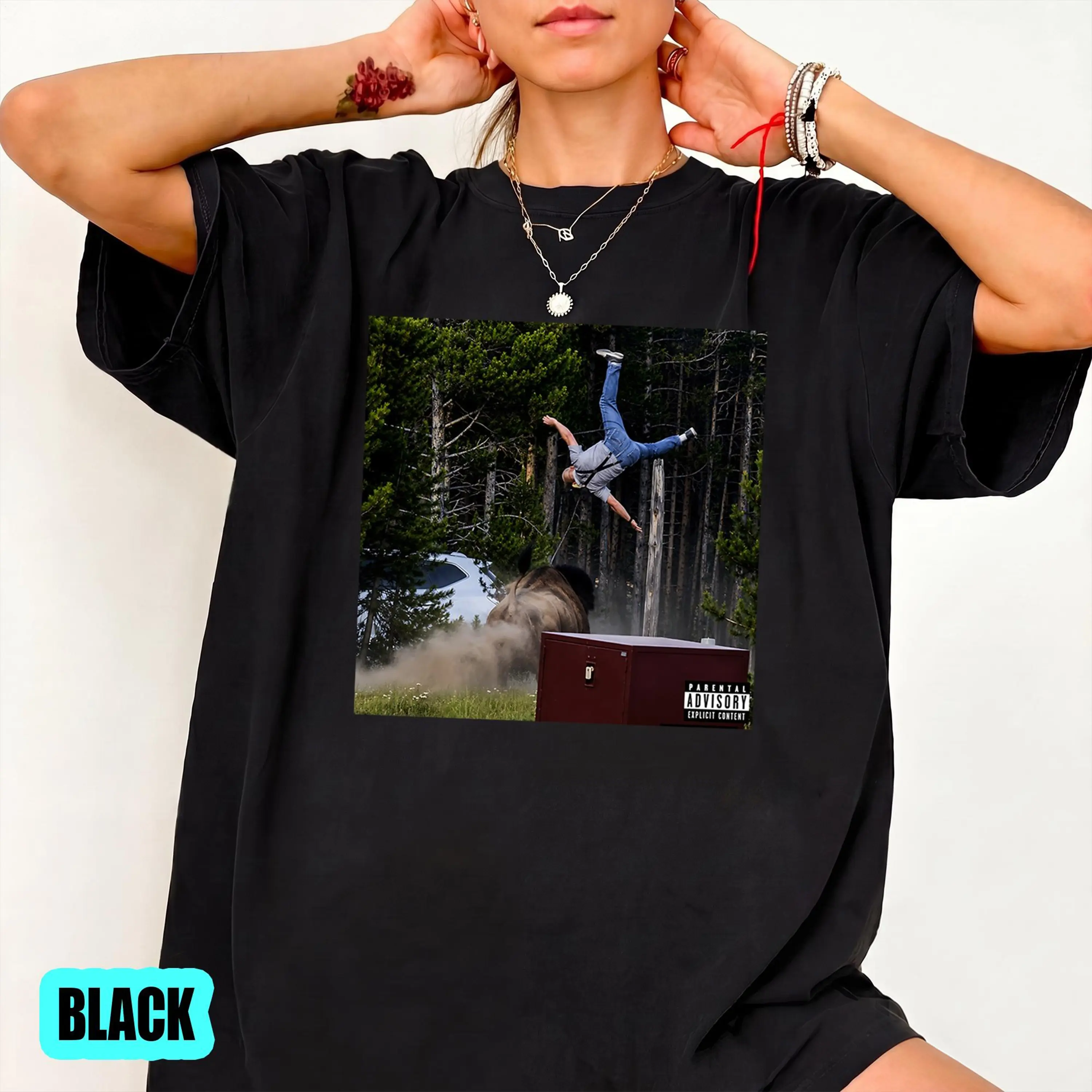 Yellowstone Bison Incident Comfort Colors Shirt, Funny National Park Meme Tee, Tourist vs Bison Graphic Shirt, Album Cover Parody Gift