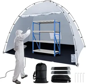 Portable Paint Booth Tent, Extra Large 10(L) x6(W) x6.5(H) ft Spray Paint Tent with Built-in Floor & Mesh Screen & Windproof Hooks for Furniture DIY Hobby Tool Spray Paint Shelter, Gray