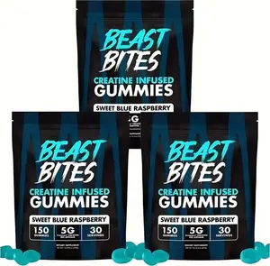 Beast Bite 5G Pure Creatine Gummies 2-Box Pre/Post-Workout Supplement sweetSet Muscle Growth & Strength Enhancer Sugar-Free Blue Raspberry & Fitness 150 Servings Flavor Rapid Absorption For Bodybuilding