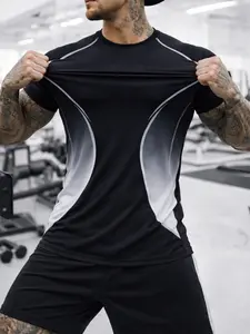 Men's Casual Sports Slim Fit Short Sleeve Workout T-Shirt Quick Dry Breathable Compression Training Top with Gradient Line Design Versatile Streetwear in Various Colors and Sizes XS-3XL