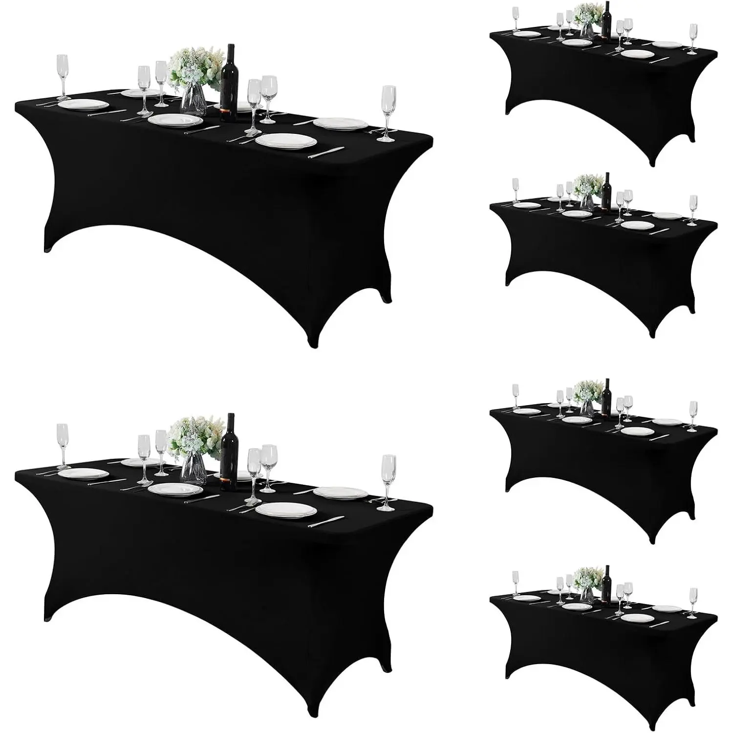 6 Pack Spandex Table Cover for 6FT Table Universal Fitted Stretch Tablecloth for Party, Banquet, Wedding and Events-Black