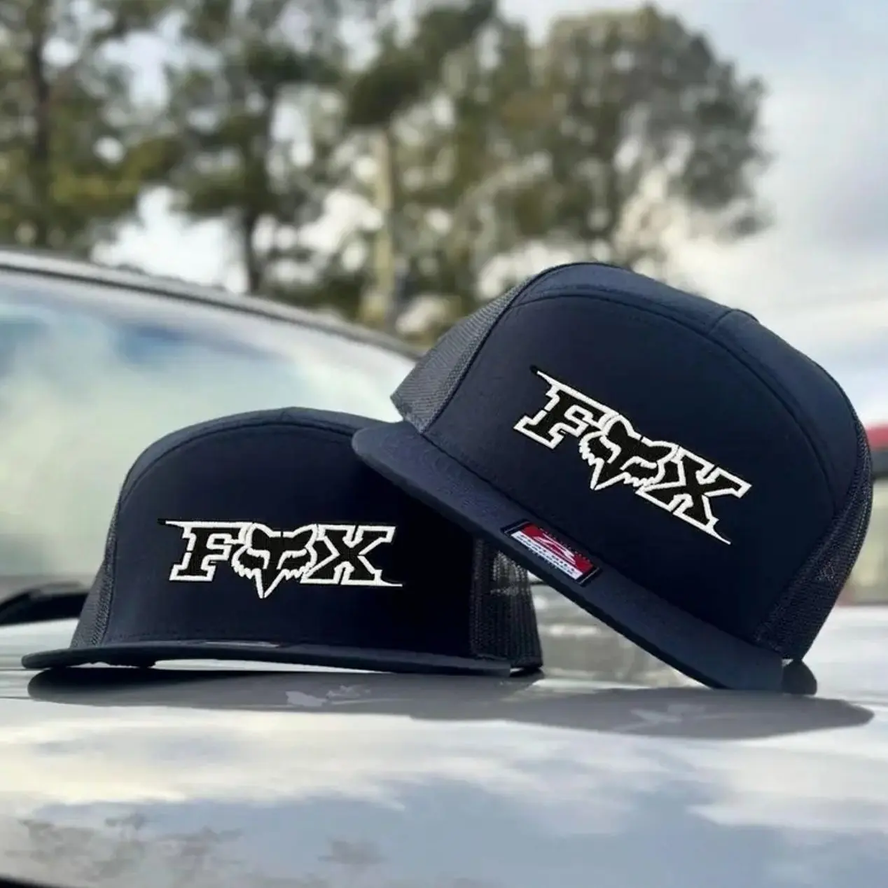 FOX Racing Trucker Hat | Black 7 Panel Mesh Snapback, Snapback Hat for Hunting and Partying Vintage Gift For Him and Adjustable Fit for Men and Women