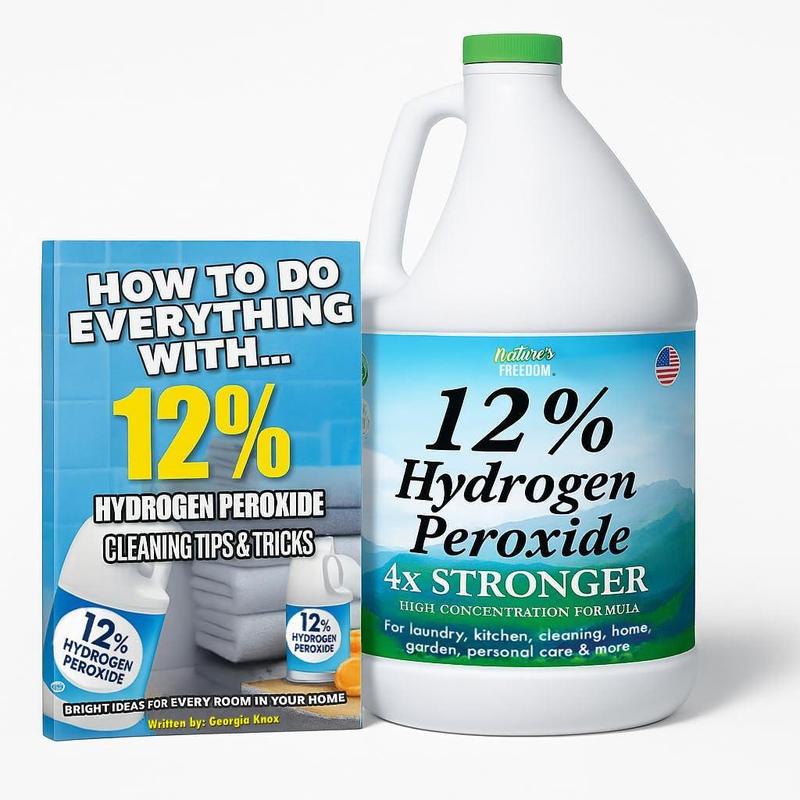 Nature's Freedom 12% Hydrogen Peroxide, 1 Gallon + “How to Do Everything with 12% Hydrogen Peroxide” Cleaning Book - Food Grade H2O2, No Stabilizers, NSF Certified