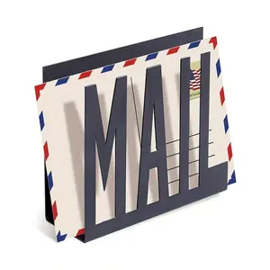 1pc Modern Black Metal Mail Organizer Rack With Hollow Engraved Letter Design, Desktop Envelope And Document Holder For Office Home Bathroom Decor Bathroom Organizer Fall Decor Back To School