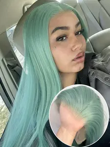 Women's Mint Wig, 26 Inch Long Silky Straight Hair, Heat Resistant Synthetic Lace Front Wigs , 13x4 Transparent Lace, Natural Hairline, Daily Wear Cosplay Party Wig, Synthetic Hairpieces