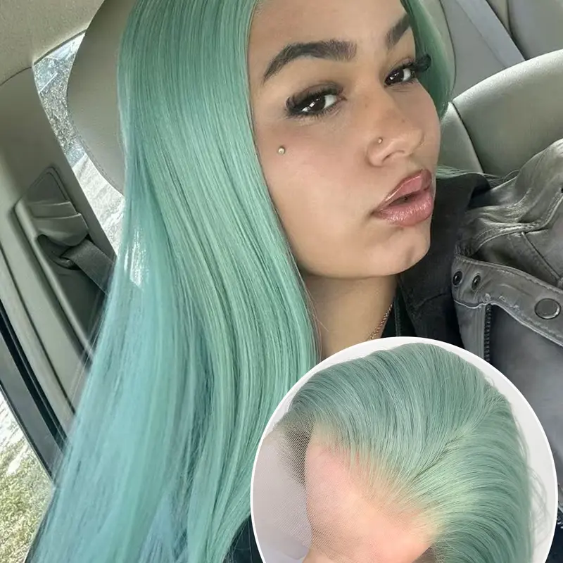 Women's Mint 26-Inch Long Silky Straight Lace Front Wig, Heat-Resistant Synthetic 13x4 Transparent Lace with Natural Hairline for Daily Wear and Cosplay Parties, Synthetic Smooth Straight Wigs