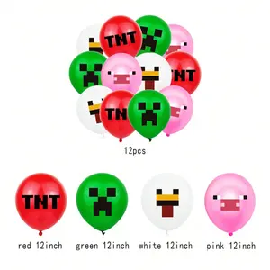 10pcs Multi-Color Theme Balloons Set, Christmas Party Decorations, Pixel Game Style Holiday Balloons, Perfect for Festive Events