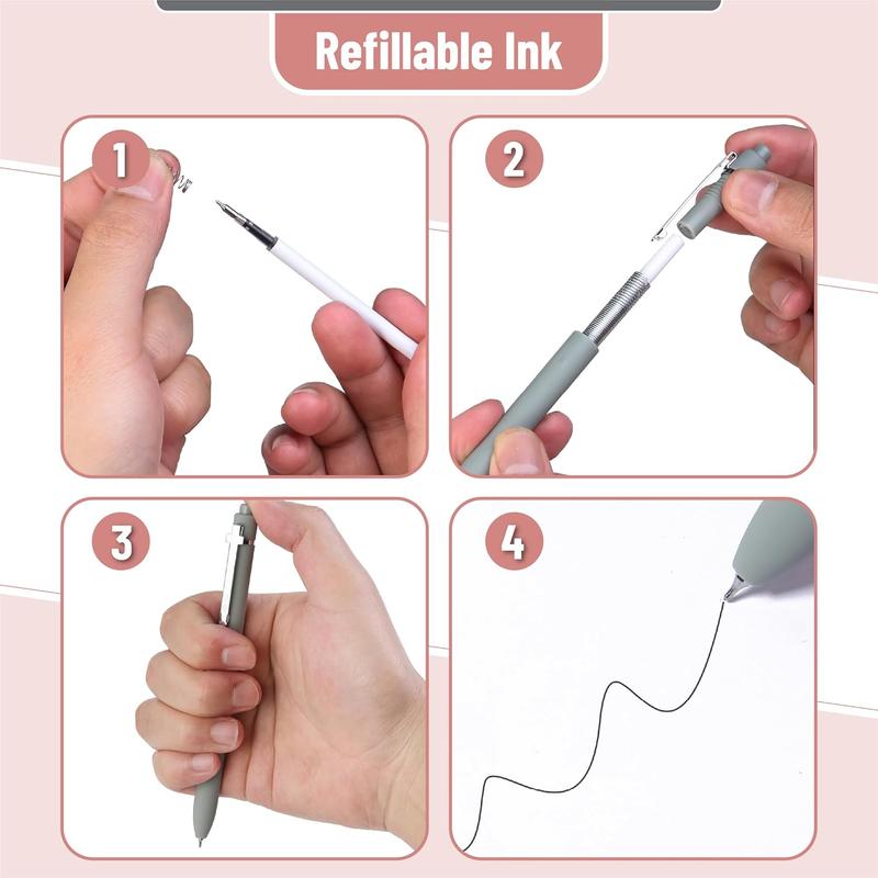 Mr. Pen- Retractable Gel Pens for Journaling, 6 Pack, 0.5 mm Black Ink, Color Barrel with Silver Cross Clip