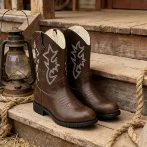 Lumubby Girls Cowboy Boots Kids Embroidered Square Toe Mid Calf Glitter Western Cowgirl Boot with Side Zipper Anti-Slip Sole for Everyday Wear