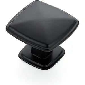 25 Pack Matte Black Kitchen Cabinet Square Knob Single Hole Cabinet Hardware for Dresser Drawer Pulls and Knobs