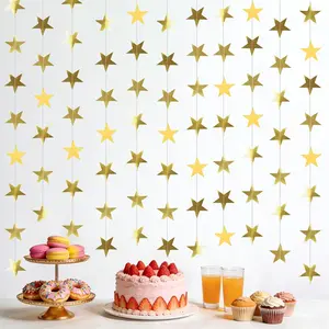 6 Pack 13ft Gold Star Garland Banner Double Side Twinkle Streamers Hanging String Star Banner for Wall Wedding Party Home Garden Birthday Decor