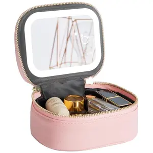 Portable Makeup Bag with LED Light & Mirror, Detachable Battery Charging Makeup Organizer, Travel Cosmetics Storage Bag, Makeup Tool for Women