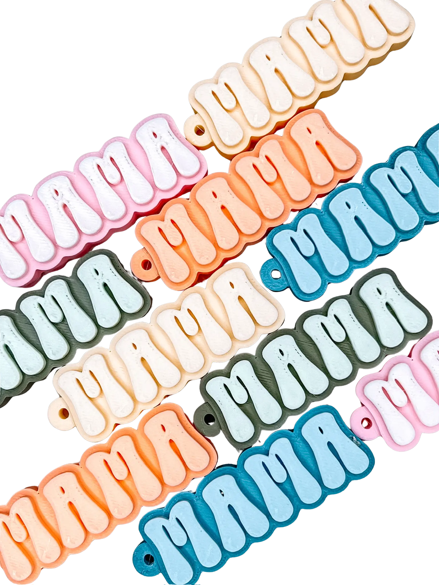 MAMA Keychain Two-Tone Pastel Chunky Letters Includes Keyring Cute Gift for Moms Handmade Lightweight Perfect for New Mom Gifts Baby Shower Favors Everyday Mama Essentials toy fidget