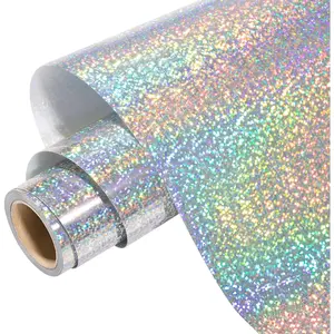 Holographic HTV Iron on  Heat Transfer Vinyl for T-Shirts, 12''x5ft Holographic Glitter Vinyl Rolls for DIY Clothing ,Stretchable & Washable