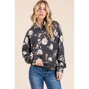 FLORAL 1/4 ZIP TOP