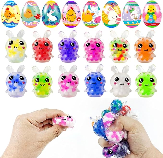 24 Pack Prefilled Easter Eggs with Toys–Easter Egg Fillers & Easter Basket Stuffers, Squeeze & Fidget Toys for Easter Egg Hunt Party Favors