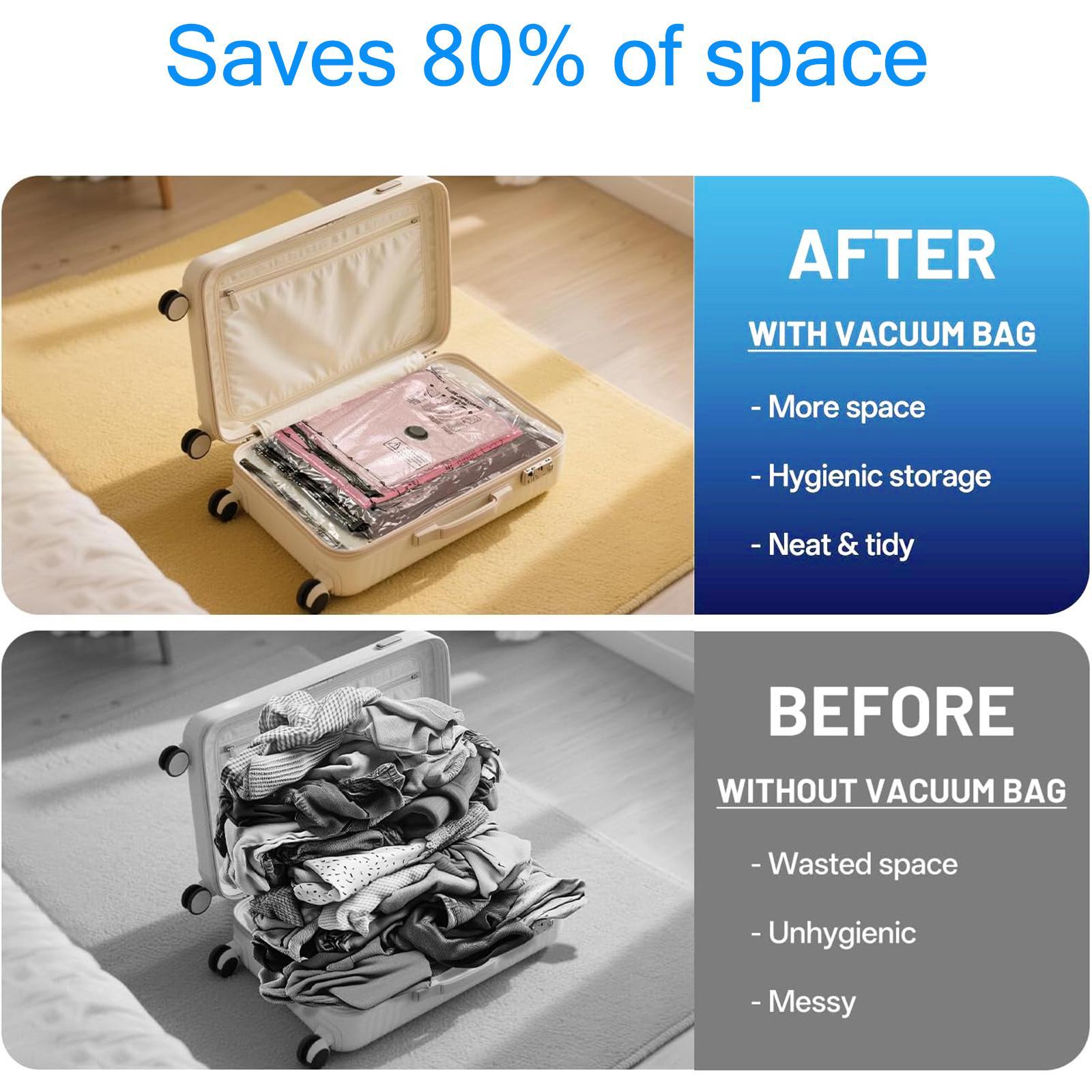 24-Pack Transparent Reusable Vacuum Roll-Up Compression Travel Space Saver Bags, Alternative to Compression Packing Cubes, Saves 80% Storage Space for Home Organization