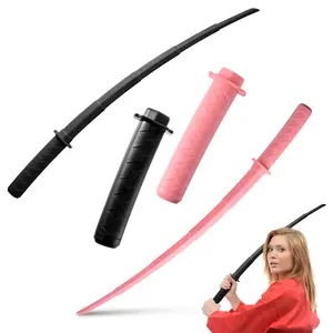 3D Printed Gravity Retractable Samurai Sword Model Toys, Plastic 3D Print Retractable Sword, Telescopic Katana Toy, Creative Decompression Super Healing Tricky Toy, 2pcs (Color : Black+Pink)