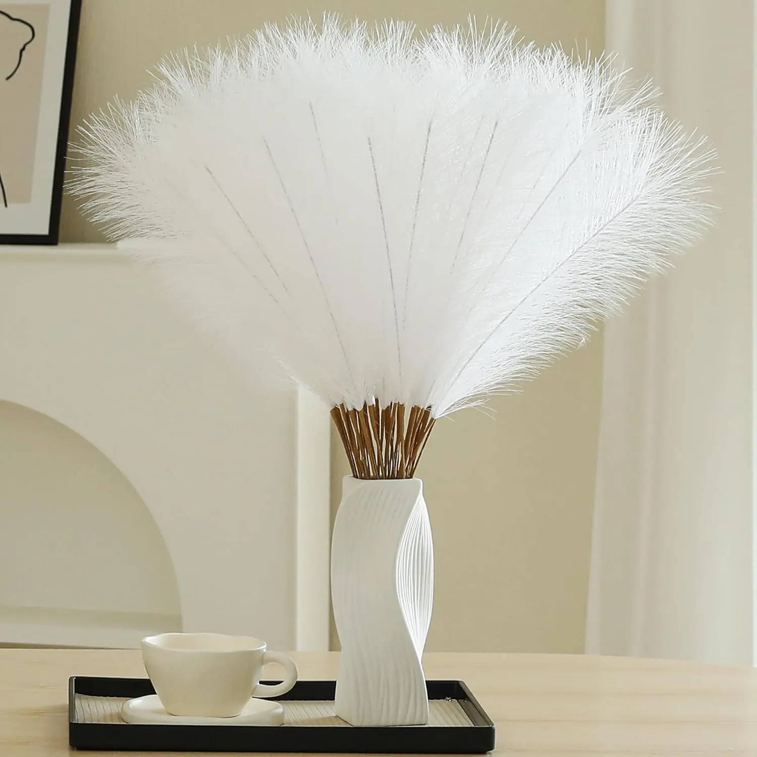 30pcs White Pampas Grass - 24 Inch Faux Pampas Grass Decor, Artificial Tall Pampas Grass for Wedding Flower Arrangement, Party Decorations, Christmas and Home Decor