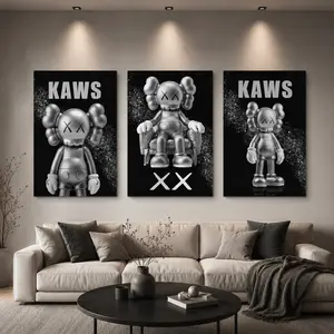Silver KAWS Figure Printable Wall Art, Set of 3 Posters, Hypebeast Figures, Digital Wall Art, XX, Black Background,  Hypebeast Toys Homedecor