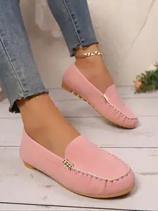 Women's Large Size Casual Fashion Shoes, Handmade Leather Slip-On Flats, Comfortable Soft Sole Design, Sweet & Cute Style for Students