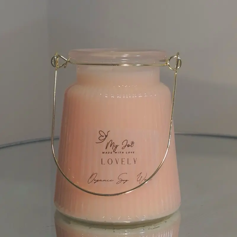LOVELY 20 oz ribbed glass lantern-style Organic Soy Wax Candle
