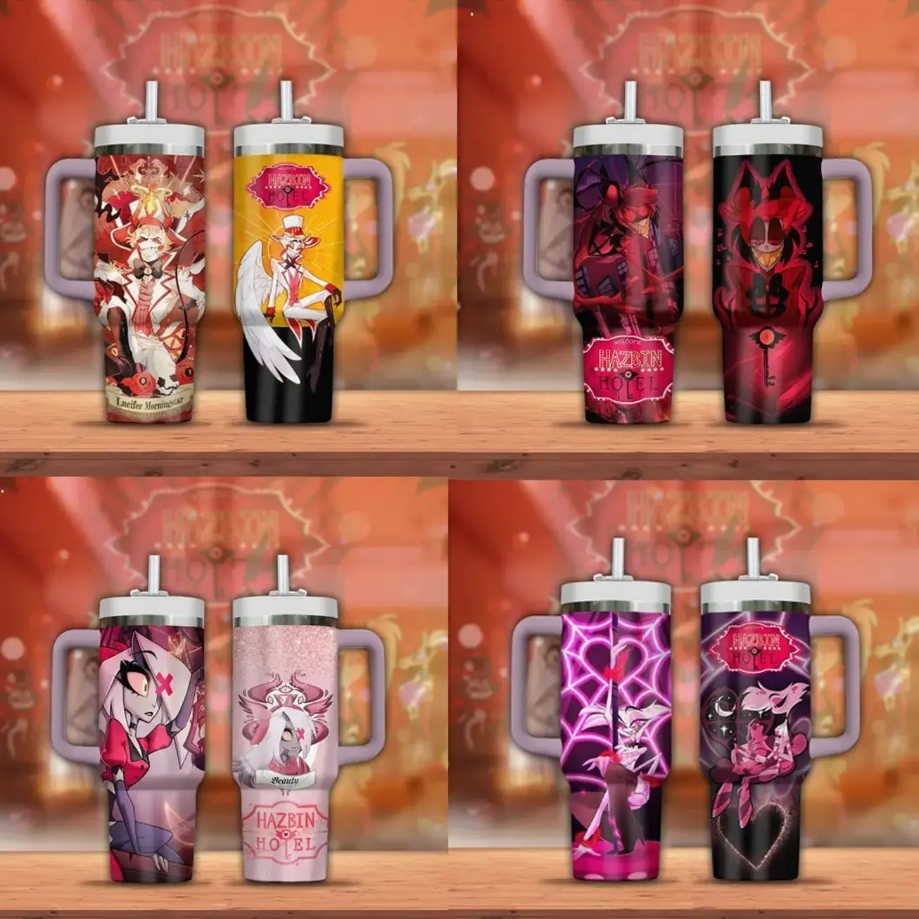 40oz/30 oz/ 20oz Hazbil holtel Lucifer, Vaggie, Alastor & Angel Dust Stainless Steel Travel Mug
