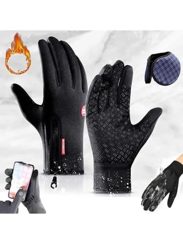 Black Thermal Sports Gloves, Unisex Multi-Purpose Touchscreen Design for Winter Running, Biking & Driving