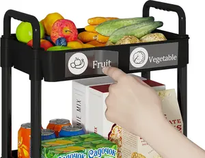 3-Tier Storage Carts,Multifunction Utility Rolling Cart Kitchen Storage Organizer,Mobile Shelving Unit Cart with Lockable Wheels for Bathroom,Laundry,Living Room,With Classified Sticker,Black