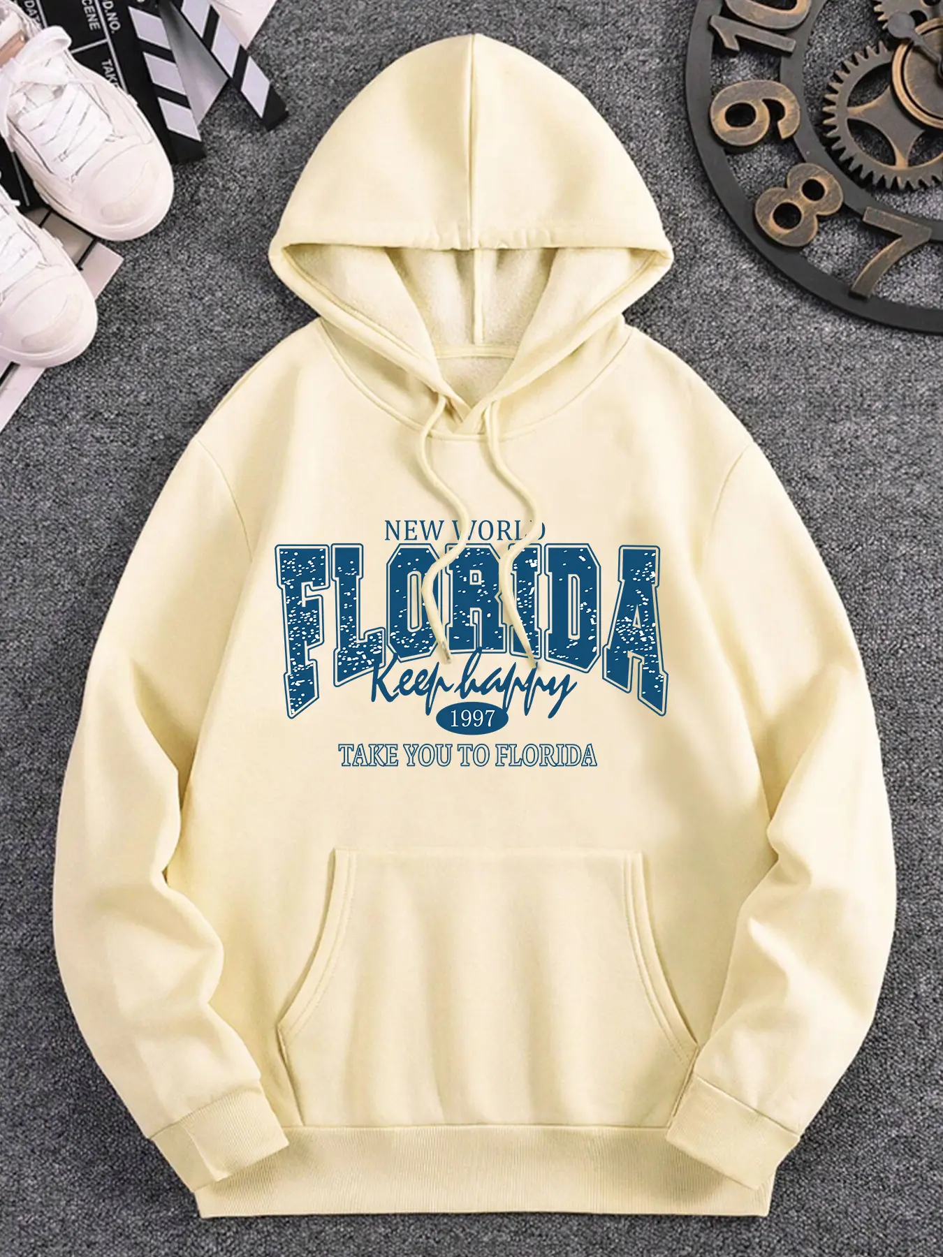 Men's Polyester Fibre Pullover Hoodie - Oversized Baggy Loose Fit, Casual Street Style Menswear, Unique New York-Florida Typography Graphic, Scattered Numeric Codes, Vintage Tech-Inspired Aesthetic, Long Sleeves, Machine Washable