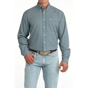 Cinch Men's ArenaFlex Blue Geometric Print Long Sleeve Button-Down Shirt