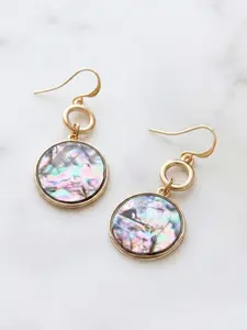 Bauble Sky Abalone Shell Earring - Circular Design with Gold-tone Finish and Elegant Chain