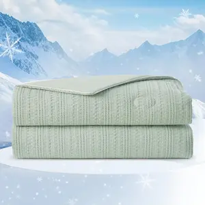 Waffle Cooling Comforter  Size, Q-Max 0.45 Reversible Lightweight Cooling Blanket for Hot Sleepers, Breathable Bedding for Night Sweats, 90"x90", Sage Green