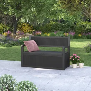 RIWENGO 70 Gallon Storage Bench Deck Box with Armrest for Patio Furniture Outdoor Storage Water Resistant Durable Secure Locking System