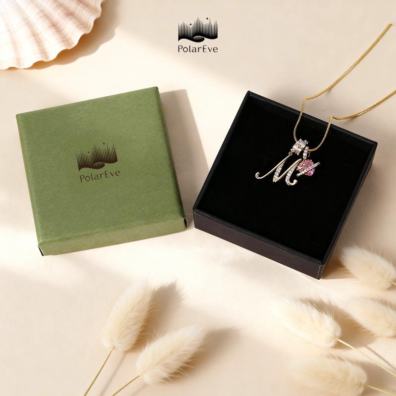 PolarEve 14K Gold Plated 3-Layering Initial A-Z Letter Pendant Necklaces for Women Snake Chain Choker Pink Heart Zircon Adjustable Length Necklace Jewelry