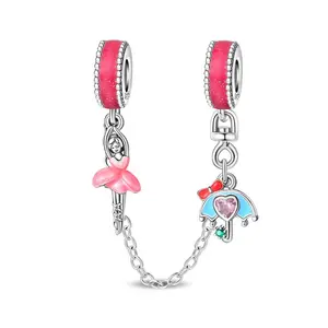 S925 sterling silver safety clip pendant flower fairy bracelet safety chain DIY