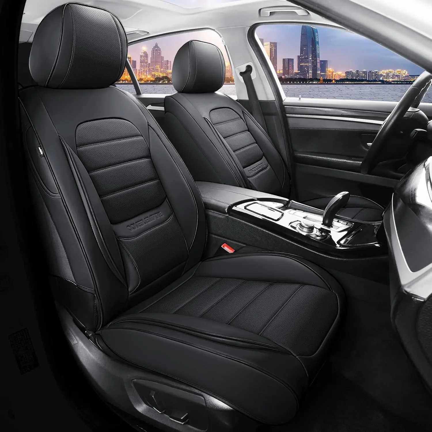 Seat s Full Set, 5 count Universal Leather Seat s for ,  Front and Rear Seat s Breathable Automotive  Seat  for  , SUVs, Sedans, Black