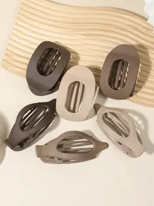 6 pieces of matte solid color fashion hair accessories, brown curry color large oval women's plastic hair claw, Flat Claw Clips, Clip in Claw, durable strong fixed non-slip hair grip clip, all-match hair clip suitable for daily travel